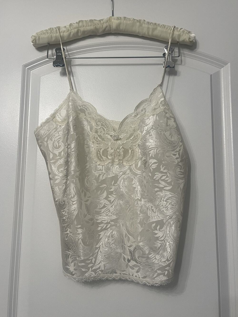 Vtg 80s DEENA Ivory Jacquard Lace Cami Top S Whimsigoth Coquette Cami Lingerie